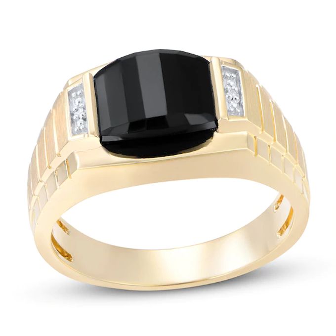 Kay Men's Black Onyx & Diamond Ring 1/10 ct tw 10K Yellow Gold