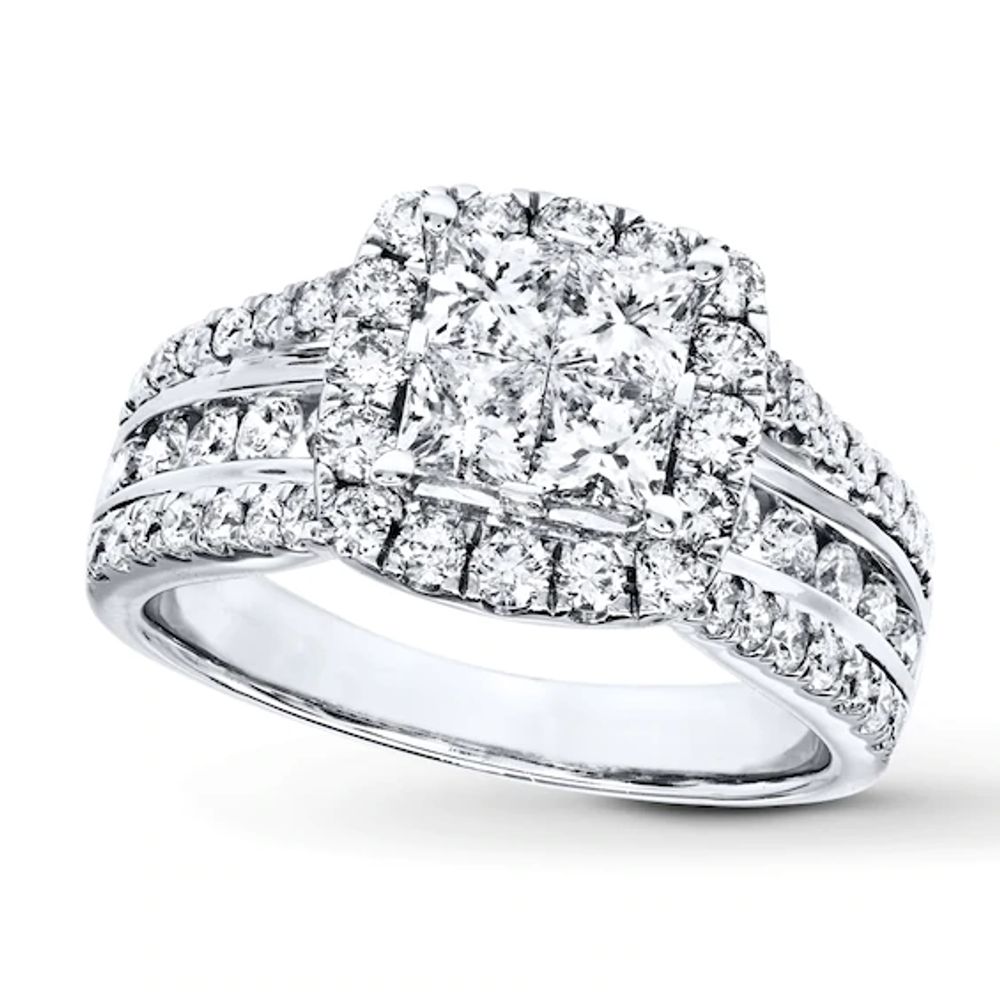 Diamond Engagement Ring 2 ct tw Princess & Round 14K White Gold