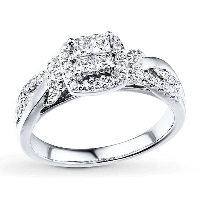 Diamond Engagement Ring 1/2 ct tw Princess & Round 10K White Gold