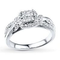 Diamond Engagement Ring 1/2 ct tw Princess & Round 10K White Gold