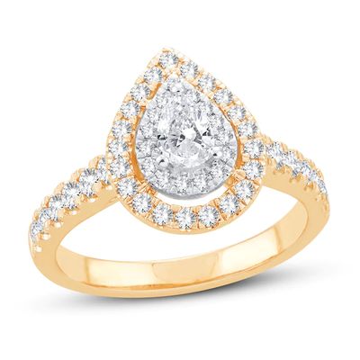 Diamond Engagement Ring 1 ct tw Pear & Round 14K Yellow Gold