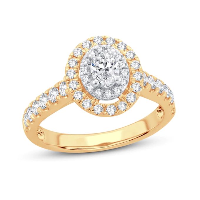 Diamond Engagement Ring 1 ct tw Oval & Round 14K Yellow Gold