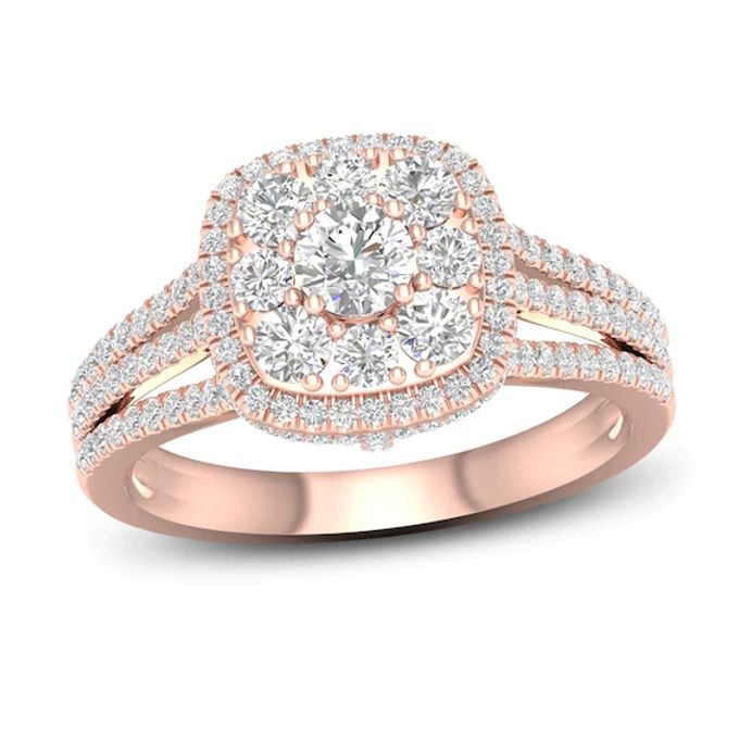 Multi-Diamond Engagement Ring 1-1/5 ct tw Round-Cut 14K Rose Gold