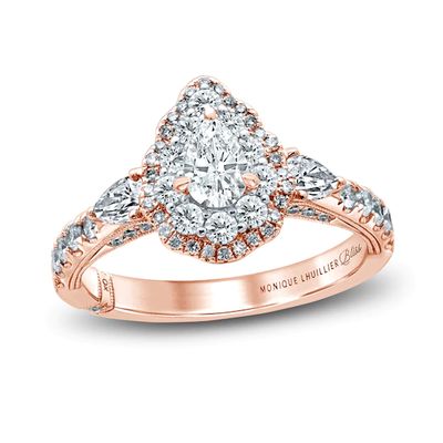 Monique Lhuillier Bliss Diamond Engagement Ring 1-1/4 ct tw Pear & Round-cut 18K Two-Tone Gold