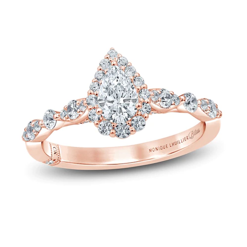 Monique Lhuillier Bliss Diamond Engagement Ring 7/8 ct tw Pear & Round-cut 18K Rose Gold