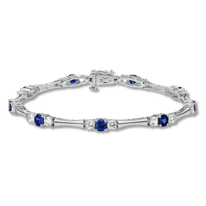 Blue & White Lab-Created Sapphire Bracelet Sterling Silver