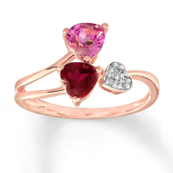 Heart Ring Lab-Created Ruby Lab-Created Sapphire 10K Rose Gold