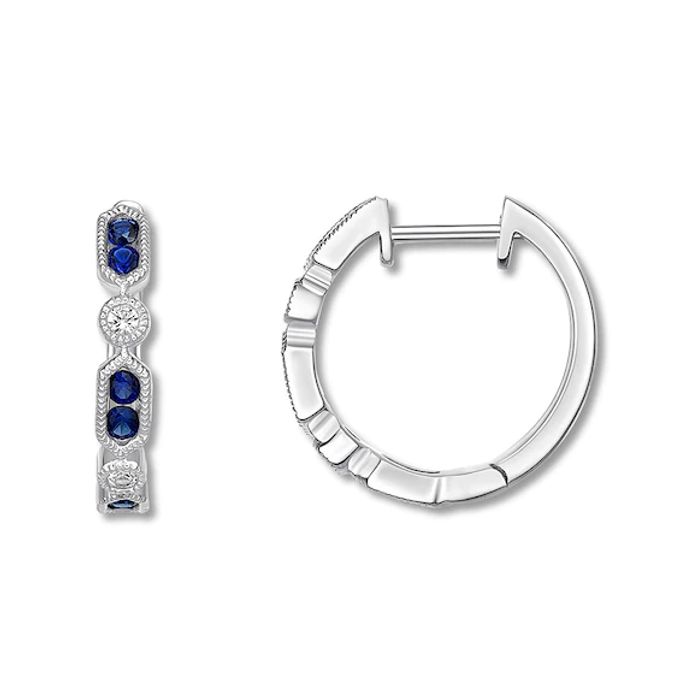 Blue & White Lab-Created Sapphire Hoop Earrings Sterling Silver