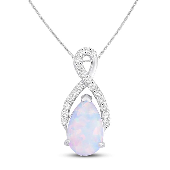 Lab-Created Opal & Lab-Created White Sapphire Necklace Sterling Silver 18"