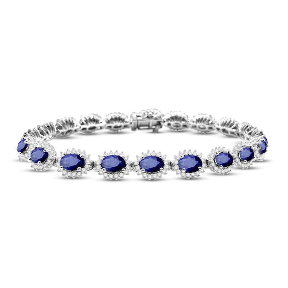 Blue & White Lab-Created Sapphire Bracelet Sterling Silver 7.25"