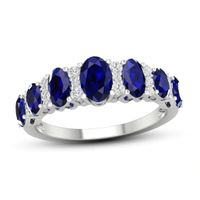 Blue Sapphire & Diamond Ring 1/6 ct tw 10K White Gold