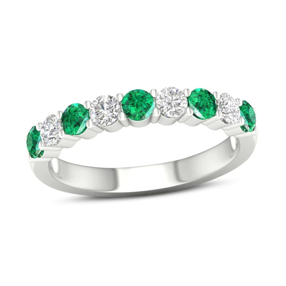 Emerald Ring 3/8 ct tw Diamonds 14K White Gold