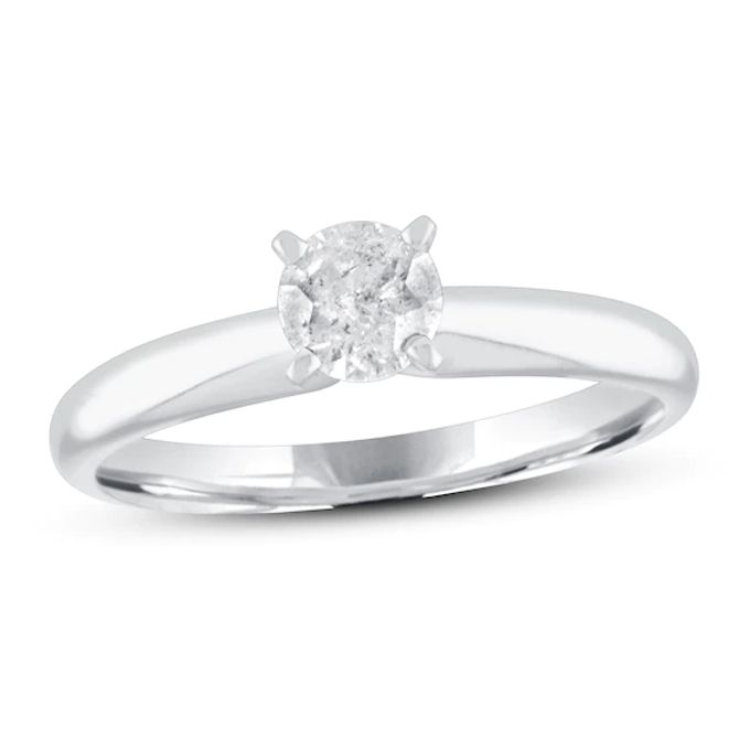 Diamond Solitaire Engagement Ring / ct tw Round-cut 10K White Gold (J/I3