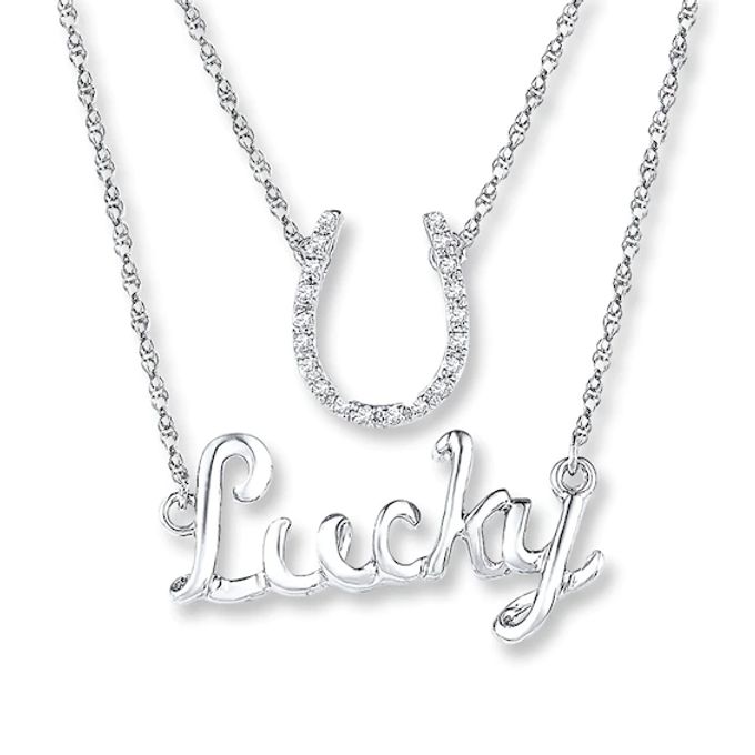 Lucky Layered Necklace 1/20 ct tw Diamonds Sterling Silver 18"