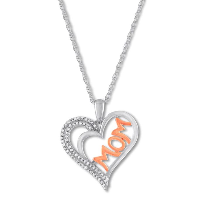 Mom Diamond Necklace 1/10 ct tw Sterling Silver/10K Rose Gold