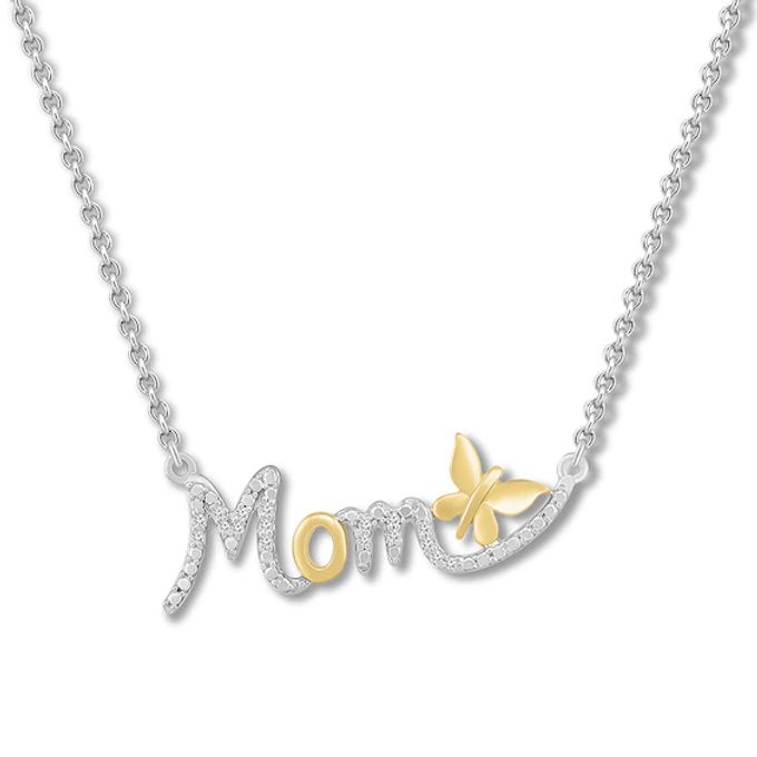 Diamond Mom Necklace 1/20 ct tw Sterling Silver & 10K Yellow Gold