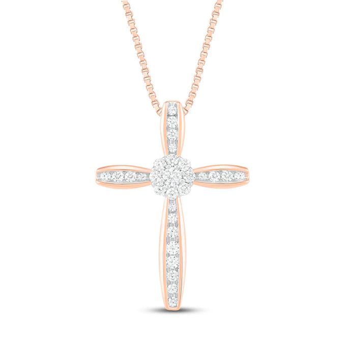 Diamond Cross Necklace 1/4 ct tw Round-cut 10K Rose Gold 18"