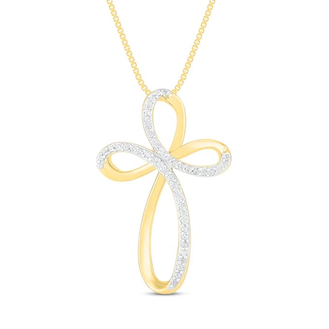 Diamond Cross Necklace 1/5 ct tw Round-Cut 10K Yellow Gold 18"