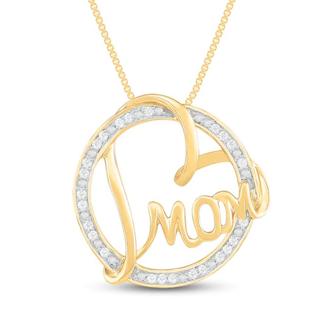 Diamond Heart Mom Necklace 1/10 ct tw 10K Yellow Gold 18"