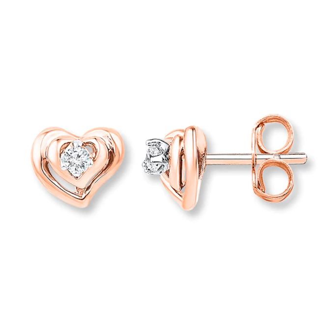 Heart Earrings 1/15 ct tw Diamonds 10K Rose Gold