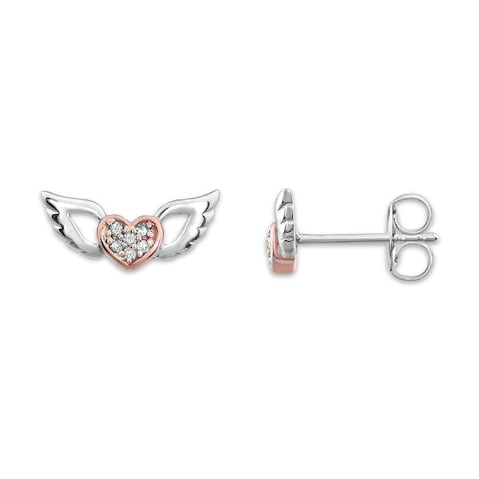 Heart Earrings 1/20 cttw Diamonds Sterling Silver & 10K Rose Gold