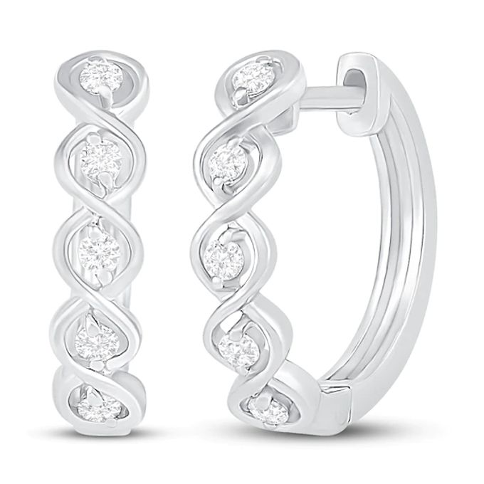 Diamond Hoop Earrings 1/10 ct tw Round-cut 10K White Gold