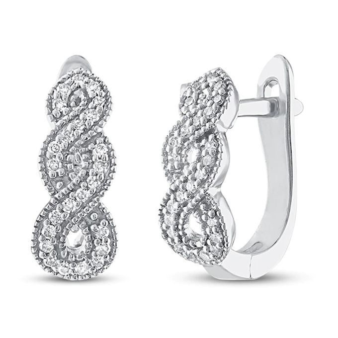 Diamond Hoop Earrings 1/8 ct tw Round-cut Sterling Silver