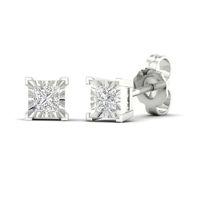 Diamond Solitaire Earrings 1/5 ct tw Princess-cut Sterling Silver (J/I3)