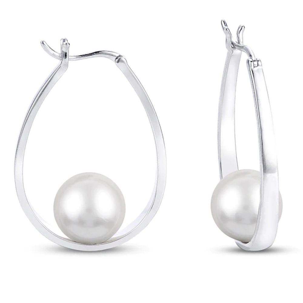 Freshwater Cultured Pearl Hoop Earrings Sterling Silver