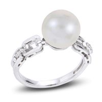 Cultured Pearl & White Topaz Ring Sterling Silver