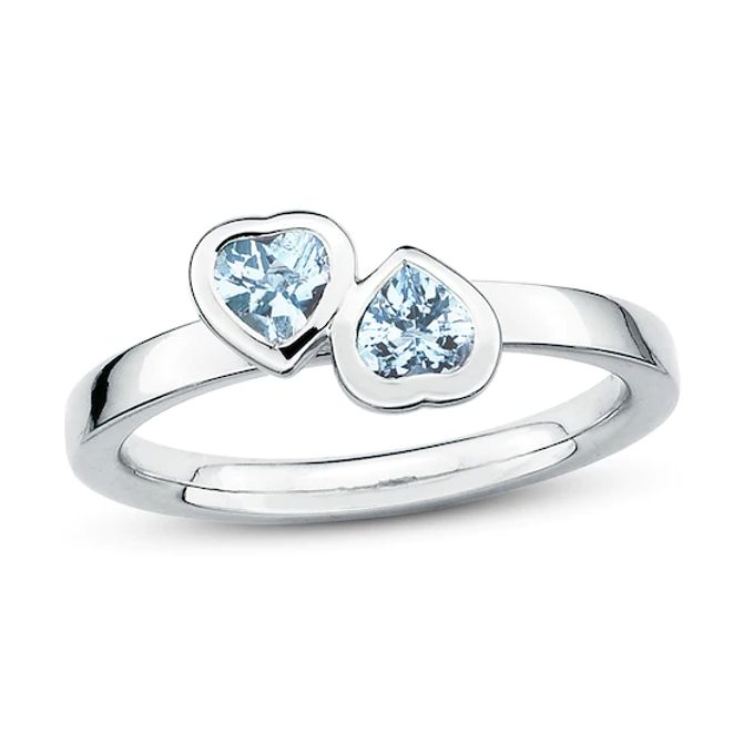 Stackable Heart Ring Aquamarines Sterling Silver