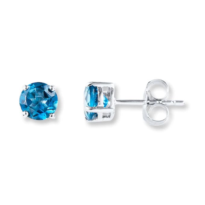 Blue Topaz Stud Earrings 14K White Gold