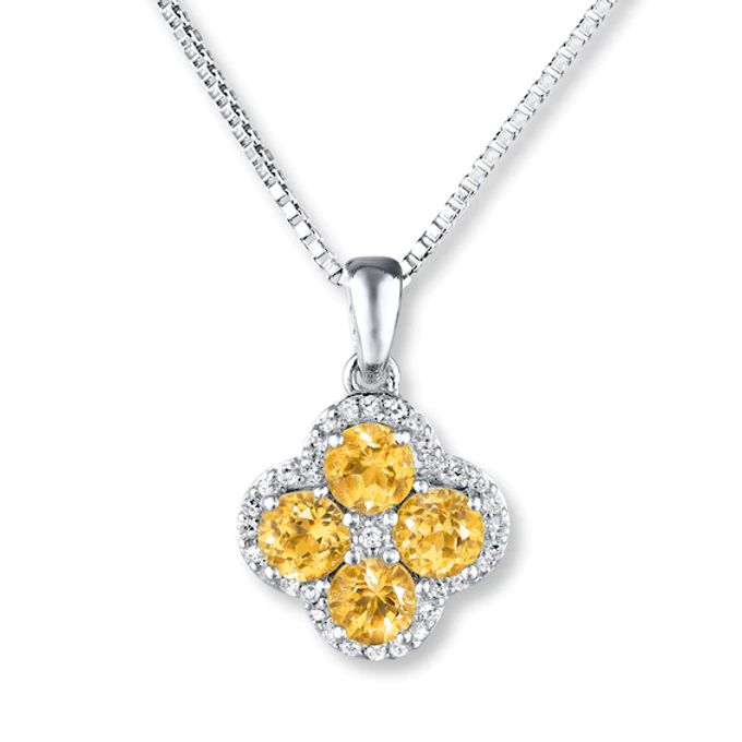 Citrine & White Topaz Necklace Sterling Silver