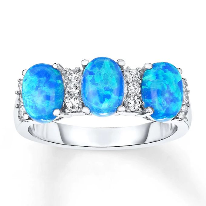 Lab-Created Blue Opal Ring White Topaz Sterling Silver