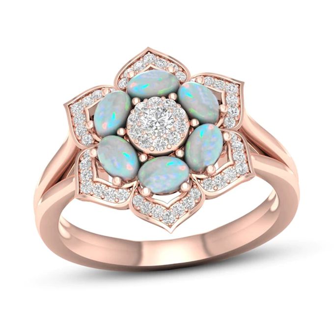 Lab-Created Opal & White Lab-Created Sapphire Ring 10K Rose Gold