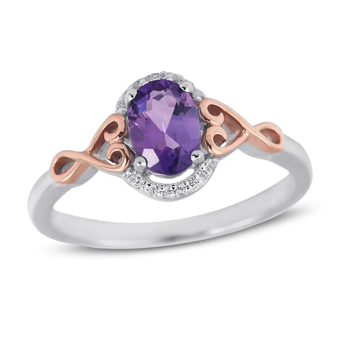 Amethyst & White Lab-Created Sapphire Ring Sterling Silver/10K Rose Gold