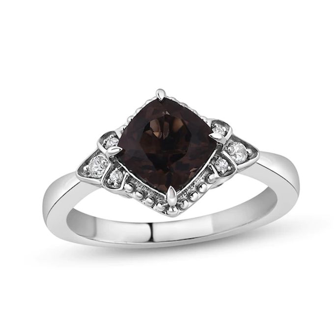 Smoky Quartz & White Zircon Ring Sterling Silver