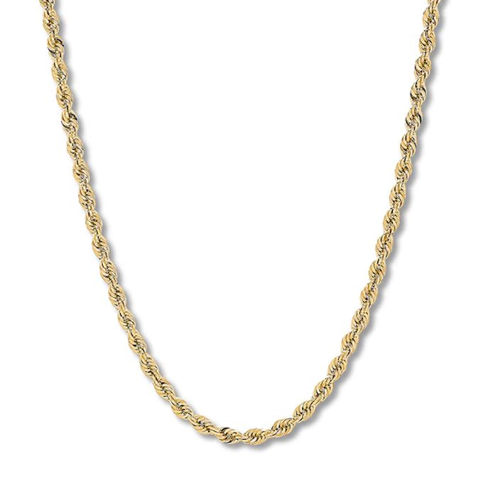 26" Semi-Solid Rope Chain Necklace 14K Yellow Gold Appx. 4.4mm