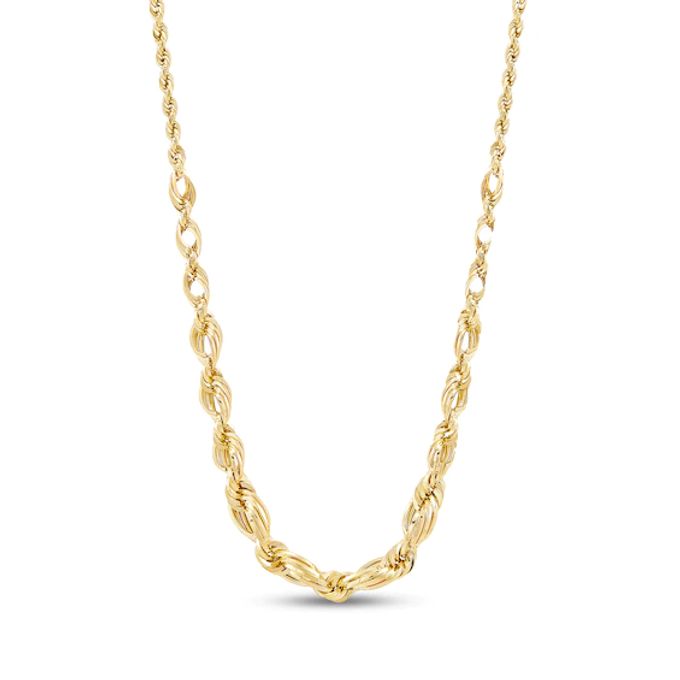 Graduated Hollow Rope Chain Necklace 10K Yellow Gold 18"