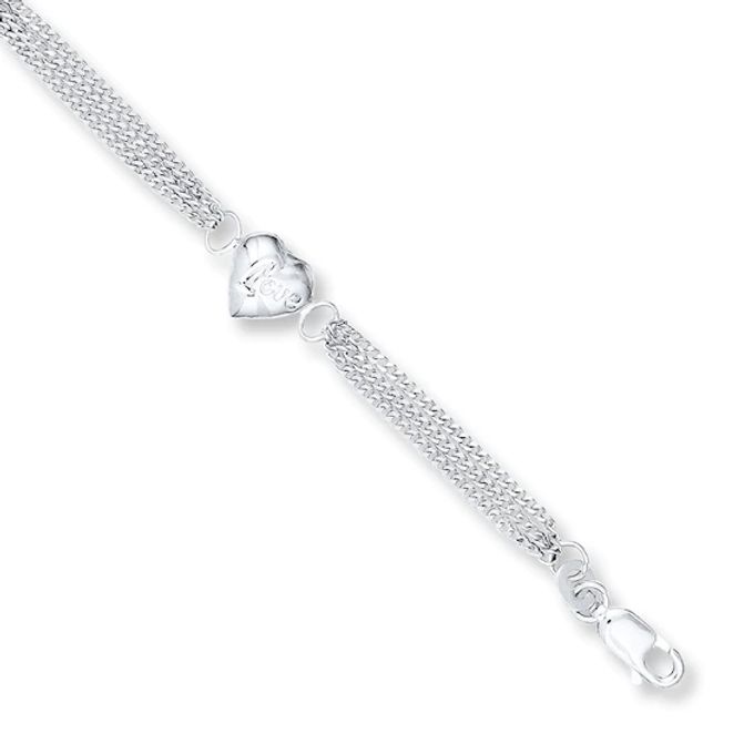 Heart Bracelet Sterling Silver 7-inch Length