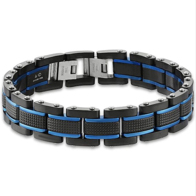 Men's Link Bracelet Black Stainless Steel 8.25"