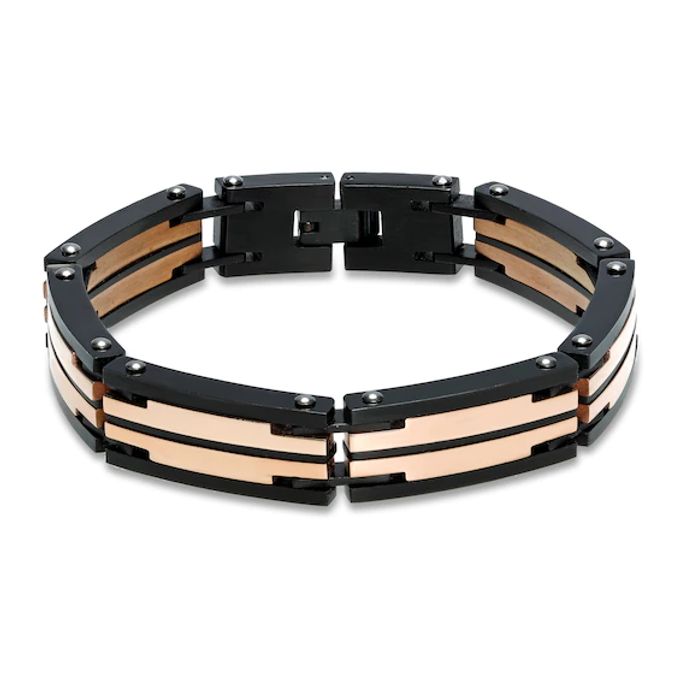 Men's Bracelet Black/Rose Ion Plating Stainless Steel 8.5"