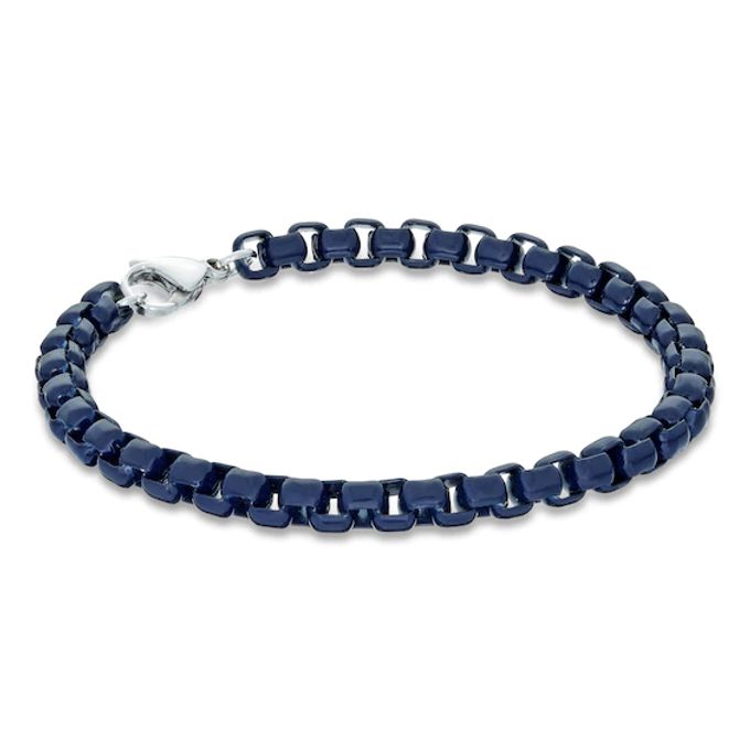 Solid Box Chain Bracelet Blue Acrylic Stainless Steel 9"