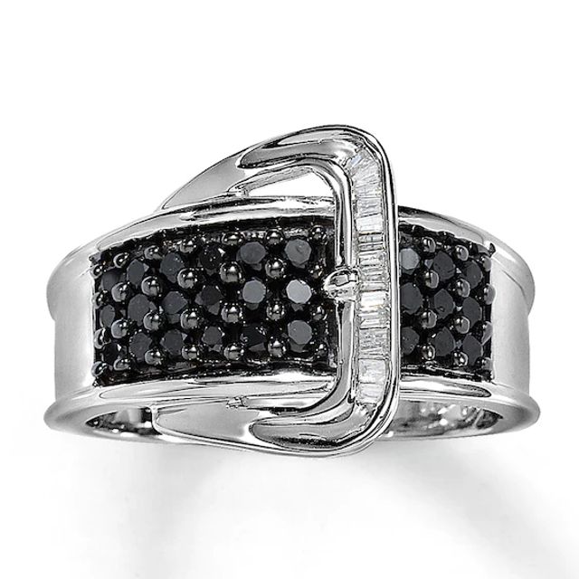 Previously Owned Black & White Diamond Belt Buckle Ring 1/2 ct tw 14K White Gold