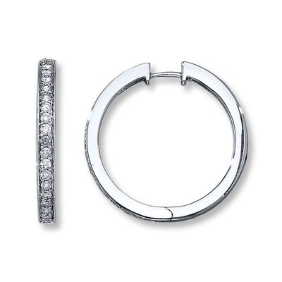 Previously Owned Diamond Hoop Earrings ct tw Round-cut 14K White Gold