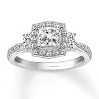 Previously Owned Diamond Engagement Ring 7/8 ct tw Princess & Round-cut 14K White Gold