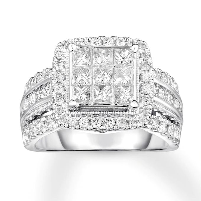 Previously Owned Diamond Engagement Ring 2 ct tw Princess & Round-cut 10K White Gold