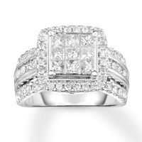 Previously Owned Diamond Engagement Ring 2 ct tw Princess & Round-cut 10K White Gold