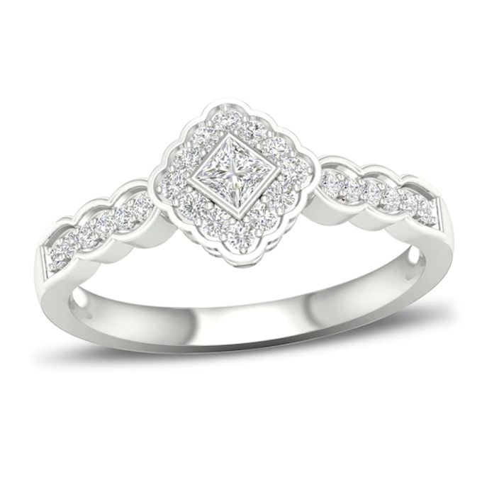 Diamond Ring 1/3 ct tw Round/Princess 10K White Gold