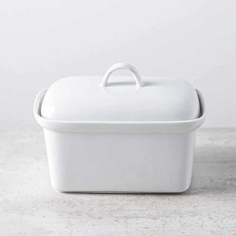 Bia Basic White 1lb. Porcelain Butter Dish with Lid